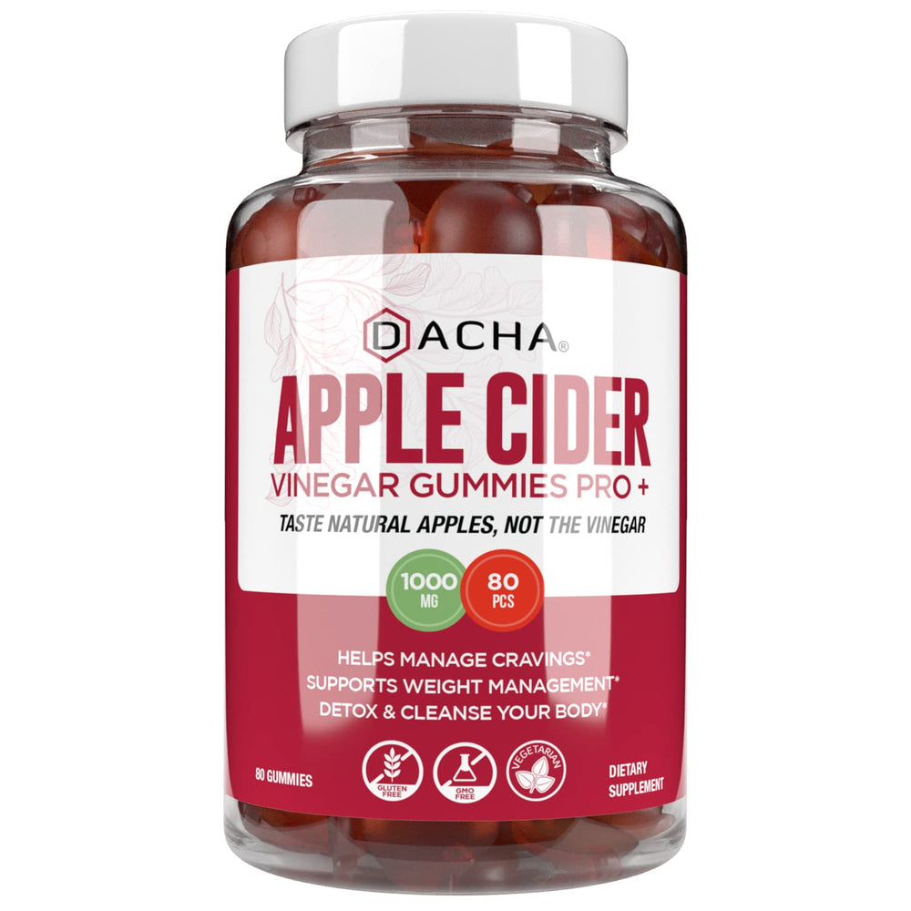 DACHA Premium ACV Gummies bottle showing 1000 mg ACV with natural apple flavor