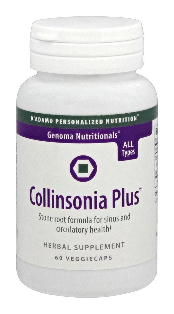 D'Adamo Nutrition Collinsonia Plus 60vcaps bottle for purity and easy daily use.