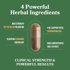 DAIKEN Bitter Melon Cinnamon capsules closeup showing vegan, easy-to-swallow pills.