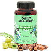 Daily All Day Triphala tablets bottle front shows 120 count for digestive support