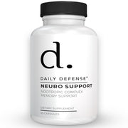 Daily Defense brain-support bottle with capsules for focus and memory potential.