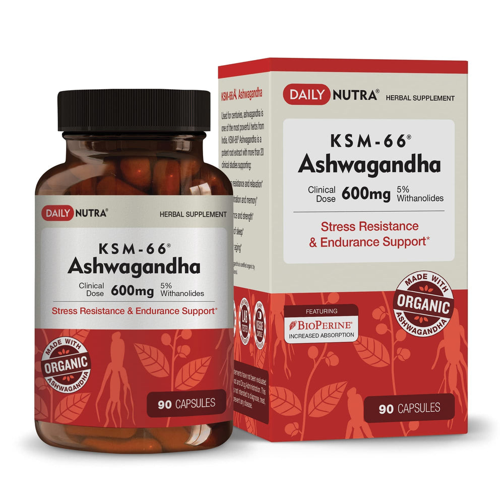 DailyNutra KSM-66 Ashwagandha bottle front view for focus and energy.