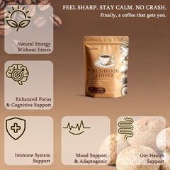Daitea Mushroom Coffee arabica beans highlight balanced flavor with low acidity.