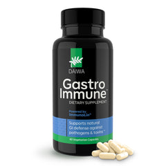 Daiwa GastroImmune bottle on kitchen counter, suggesting daily gut support