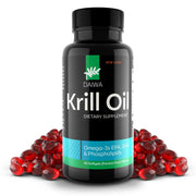 Daiwa Krill Oil softgel bottle for easy daily omega-3 intake and overall wellness.