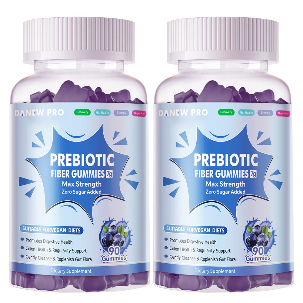 DANEW Pro prebiotic fiber gummies blueberry two-pack bottle front for daily digestive support.