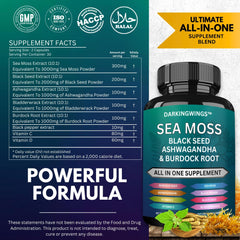 Darkingwings Sea Moss Advanced capsules close-up highlighting energy support.