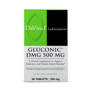 DAVINCI Gluconic DMG 500 mg bottle with chewable tablets for everyday support
