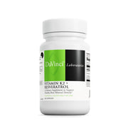 DAVINCI Vitamin K2 MK-7 and Resveratrol bottle front supports bone and heart wellness.