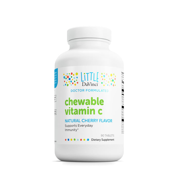 DAVINCI Labs kids bottle with cherry-flavored chewables for immune support.