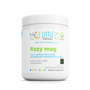 DAVINCI Little DaVinci Fizzy Mag bottle shows kid-friendly magnesium supplement for daily brain support.