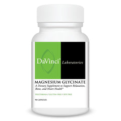 DaVinci Magnesium Glycinate bottle front view highlighting stomach-friendly formula.