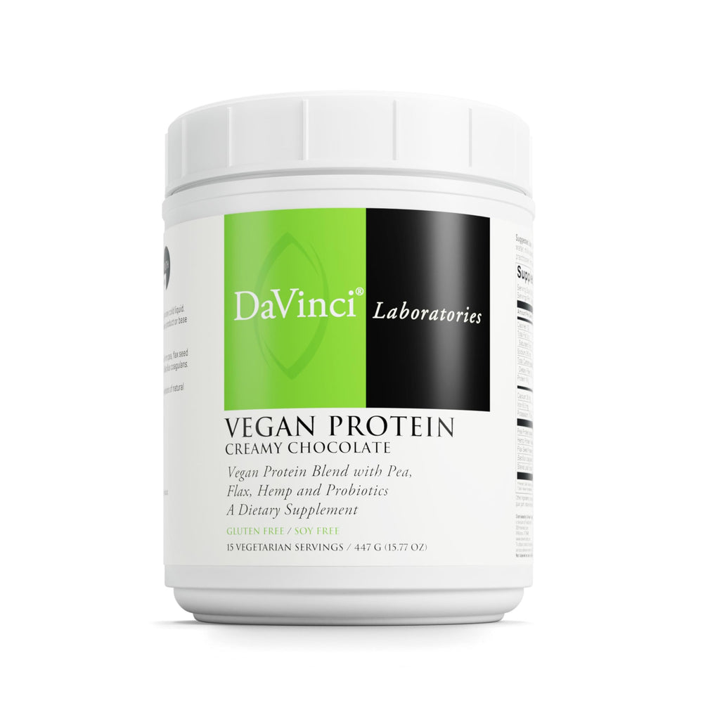 DaVinci Vegan Protein powder in creamy chocolate for post-workout mix.