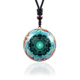 Day Day Up turquoise orgonite pendant closeup for daily calm and mindful style.