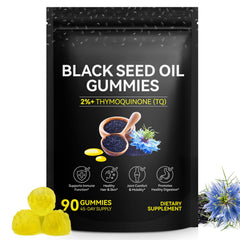 DCTTVHVD Black Seed Oil Gummies bottle shown, daily 500 mg serving for potential digestive balance.