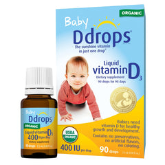 Ddrops baby vitamin D3 drops bottle, convenient daily source of vitamin D.