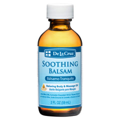 De La Cruz Soothing Balsam bottle pour promotes quick relaxation.
