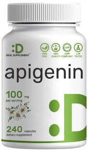 DEAL SUPPLEMENT apigenin bottle label showing dosage for easy use.