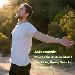 Pouring DEAL SUPPLEMENT Astaxanthin capsules from the bottle for easy daily use.