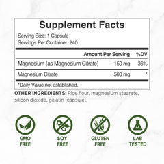 DEAL SUPPLEMENT Magnesium Citrate capsules closeup highlights 500mg per serving
