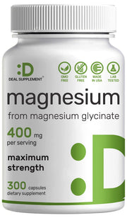 DEAL SUPPLEMENT magnesium glycinate 400mg bottle for easy absorption.