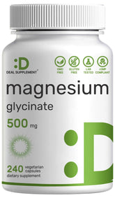Deal Supplement magnesium glycinate 500mg bottle enables easy daily intake.
