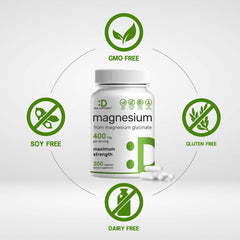 DEAL SUPPLEMENT magnesium glycinate label showing 300 capsules and dosing.