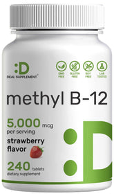 Deal Supplement methyl B12 tablets front view bottle for easy daily intake.