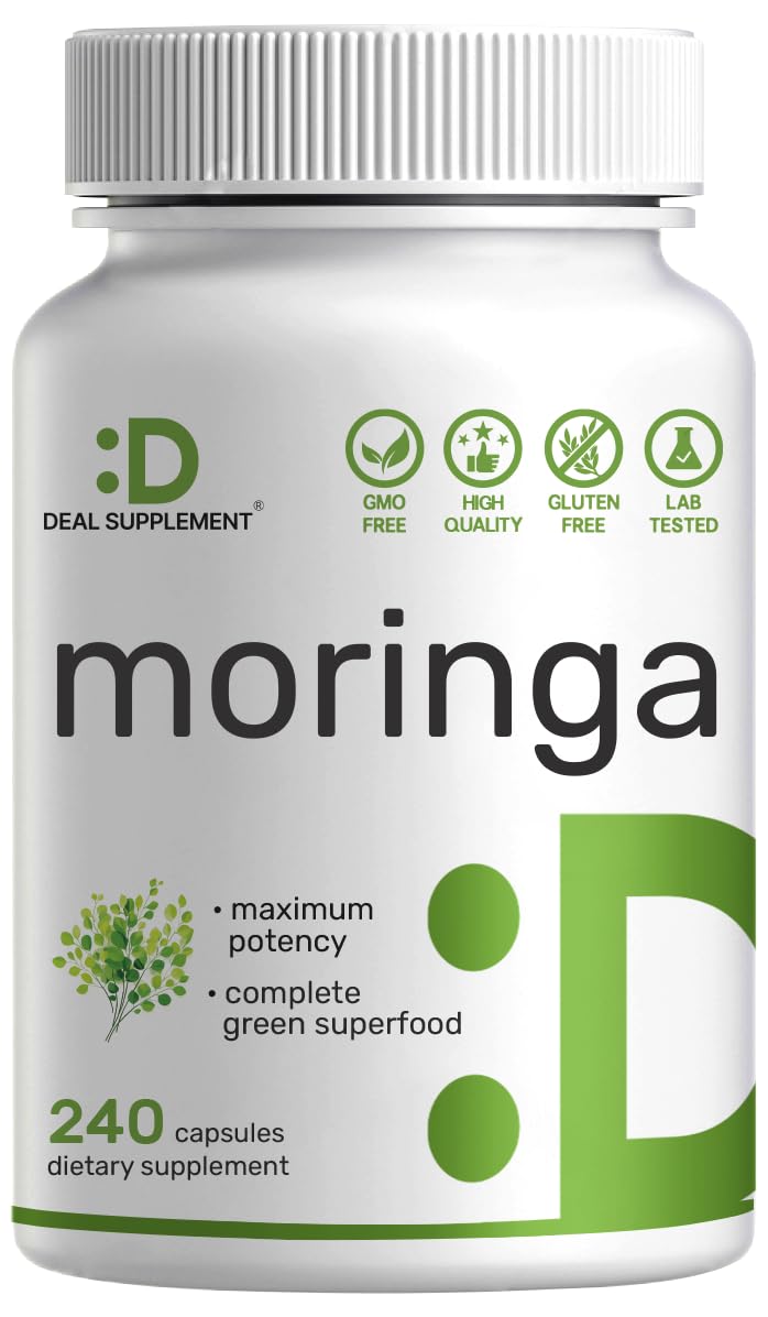 Deal Supplement Moringa bottle front promotes daily energy and green wellness.