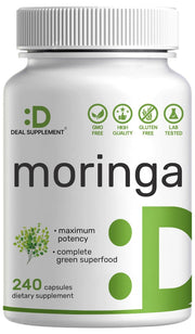 Deal Supplement Moringa bottle front promotes daily energy and green wellness.