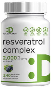 DEAL SUPPLEMENT Resveratrol Complex bottle highlighting antioxidant support for daily wellness