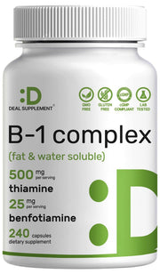 Deal Supplement Vitamin B1 500mg bottle supports energy metabolism and nutrient uptake.