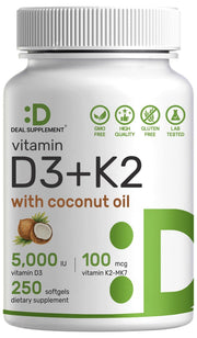 Deal Supplement vitamin d3 k2 softgel bottle shows high-potency daily support