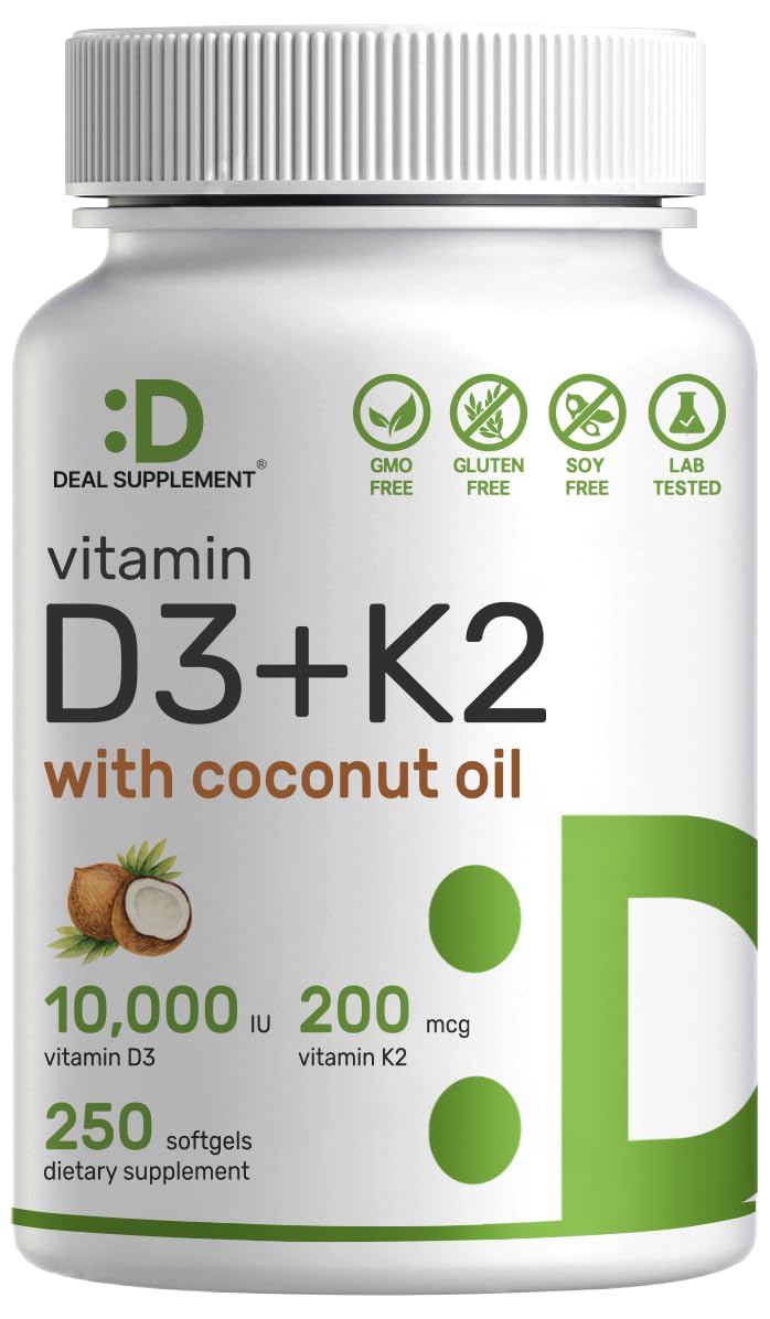 DEAL SUPPLEMENT Vitamin D3 + K2 softgels front view for daily immune support and bone health