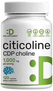 DEAL SUPPLEMENT Citicoline bottle front highlighting high-potency CDP choline for focus.