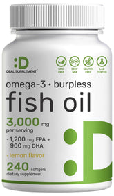 DEAL SUPPLEMENT Omega 3 bottle with lemon flavor for daily brain and heart support