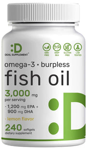 DEAL SUPPLEMENT Omega 3 bottle with lemon flavor for daily brain and heart support