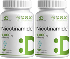 DEAL SUPPLEMENT Vitamin B3 Nicotinamide 1000mg capsules in front view for daily energy support