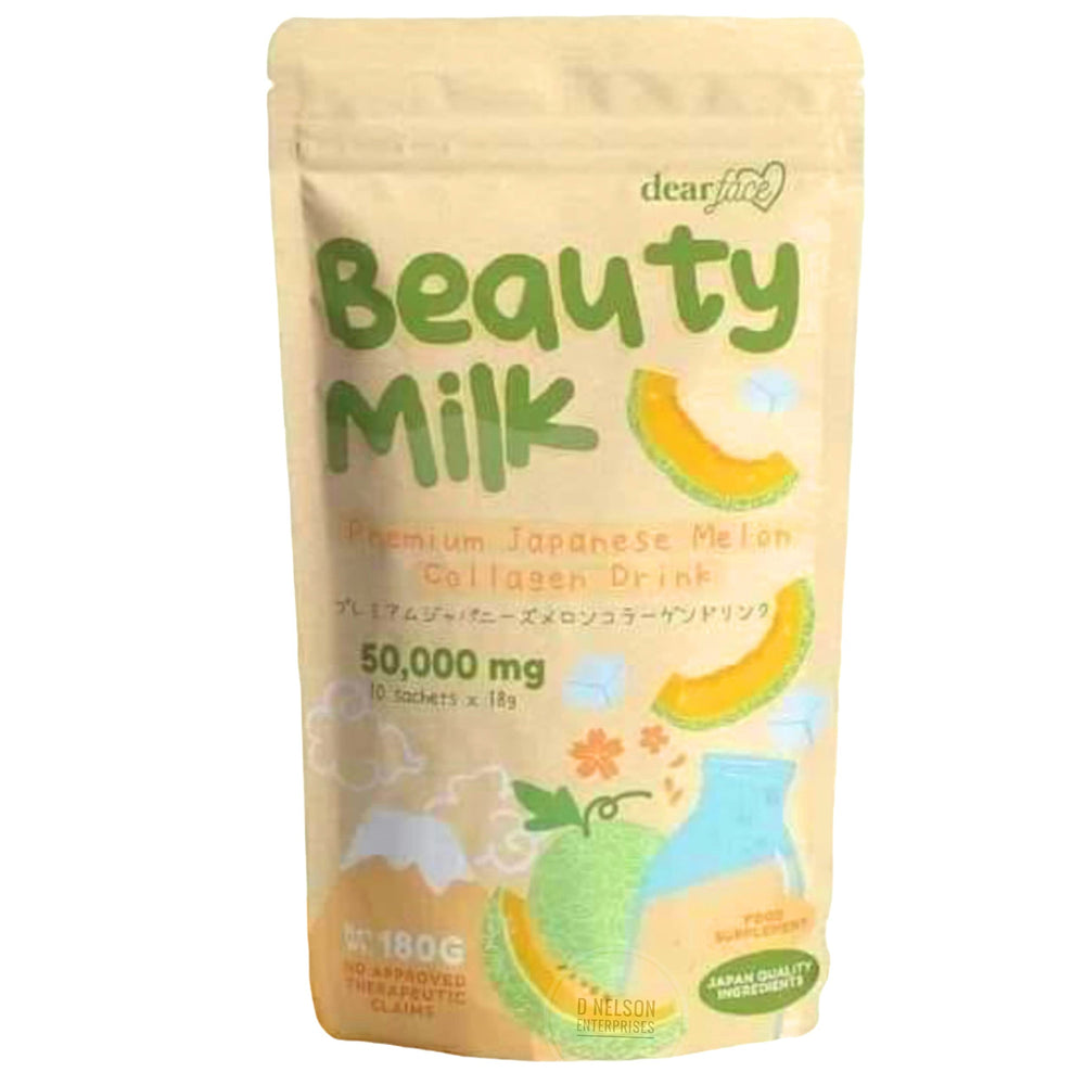 Dear Face Beauty Milk Melon Drink bottle front highlights collagen boost for daily routine.