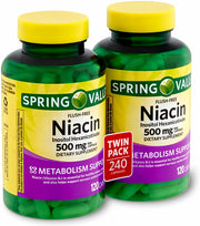 Decatela Spring Valley Niacin 500 mg bottle—capsules for metabolism support.