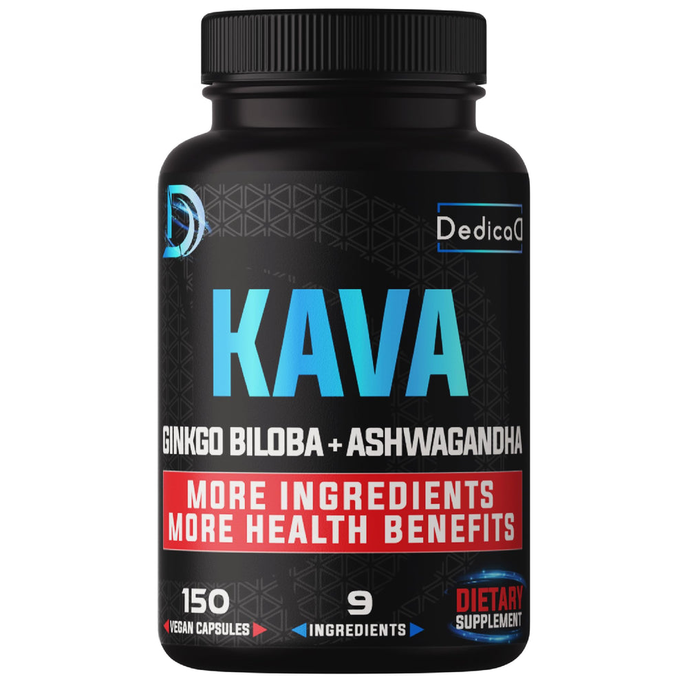 DEDICAD 9in1 Kava Kava bottle front view for calming evenings.