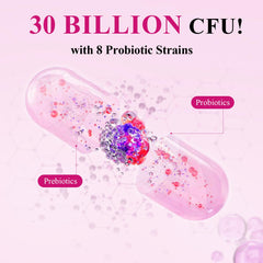 Deepure Probiotics for Women label highlights eight strains and key ingredients.