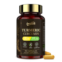 Deepure Turmeric Curcumin bottle pour demonstrates enhanced absorption for daily joint support
