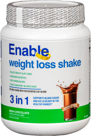Del Mar Health Enable Weight Loss Shake chocolate in glass promotes a satisfying meal replacement.