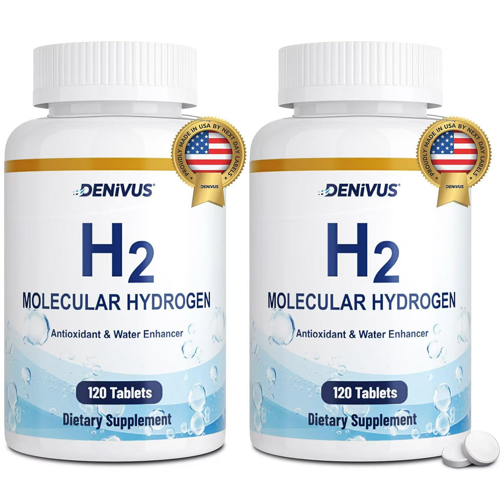 Denivus hydrogen water tablets in a bottle supporting mental clarity and focus.