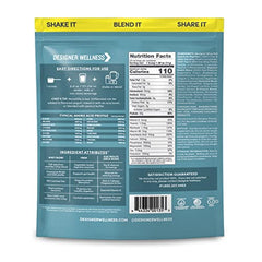 Designer Wellness Designer Whey label displays calories and gluten-free status for mindful intake