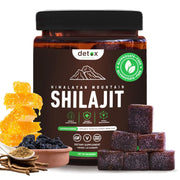 Detox Organics Shilajit Gummies bottle viewed for daily energy support.