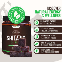 Close-up of Detox Organics Shilajit Gummies showing texture and color.