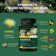 DetoxenNATURE label view on bottle highlighting the six-herb blend for relaxation.