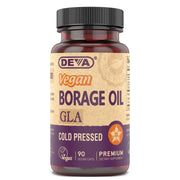 DEVA borage oil bottle pour, omega-6 source for daily nutrition.